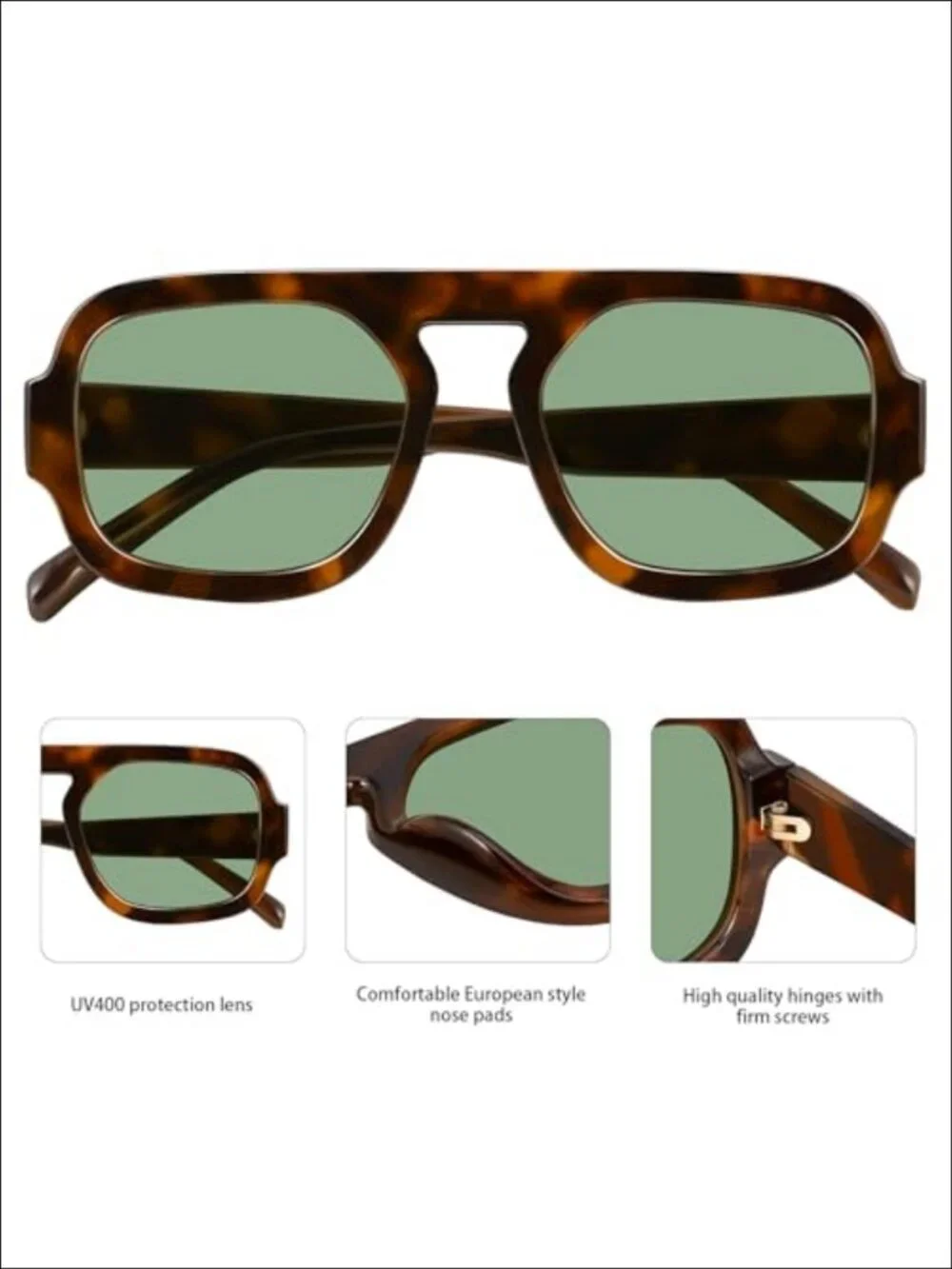 Retro Square Aviator Sunglasses 70s Vintage Flat Top UV400 Full Frame 3 Pack